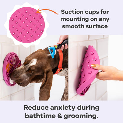 Awoo Paradise - Silicone Dog & Cat Lick Mat and Slow Feeder with Suction Cups - Non-Slip, Dishwasher Safe Pet Dish - Extends Mealtime for Fast Eaters and Reduces Anxiety - For Wet & Dry Food (Fuschia)