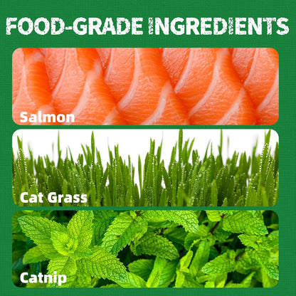 Just Try 13.4 OZ Cat Treats for Indoor Cats Hairball Control Natural Salmon Healthy Cat Grass Treats Kitten Snacks Training Biscuits Catnip for Cats Dental Care