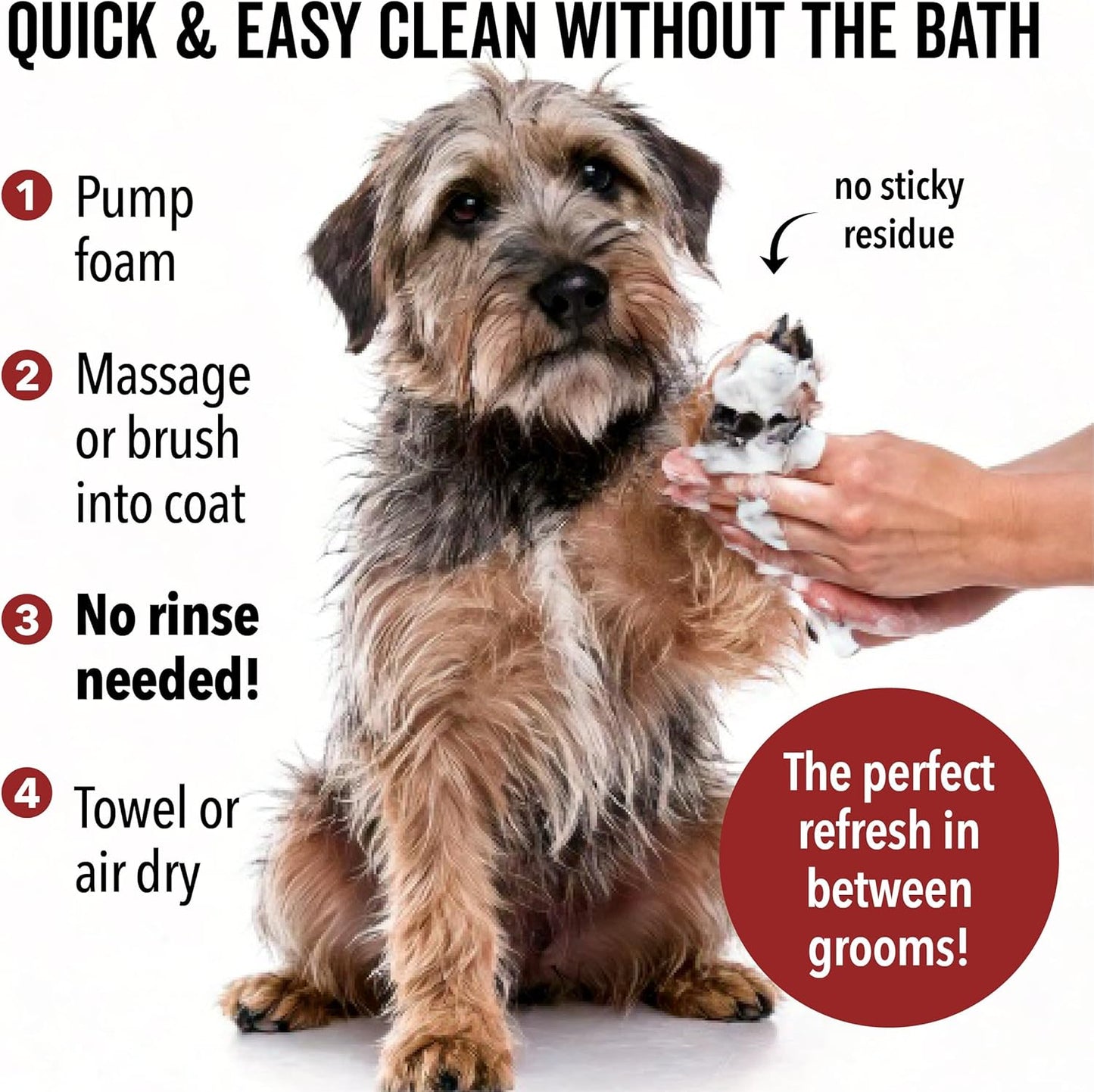 Pride and Groom DogDays No Rinse Quick Cleaning Shampoo | Waterless Foaming Dry Shampoo for Dogs & Cats | Odor-Eliminating, Hypoallergenic Pet Cleanser | 8 fl oz | Made in USA