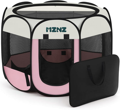 Dog Cat Playpen, Portable Puppy Pet Crate Indoor for Small Dogs Cats Rabbits, Foldable Dog Cage Enclosure for Outdoor, Pop Up Dogs Tent Kennel with Carrying Case, Pink