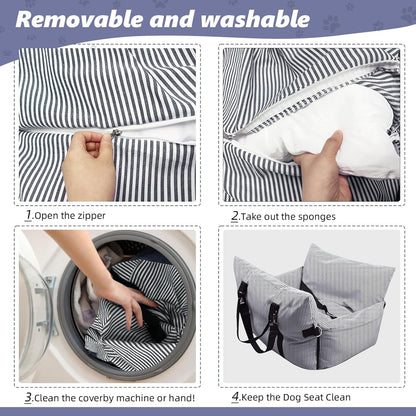 Dog Car Seat for Medium/Small Dogs,Pet Car Seat Travel Bed Detachable Washable Dog Booster Seats Under 30 lbs,Portable Cars Travel Carrier Bed with Storage Pockets and Dogs Safety Belt