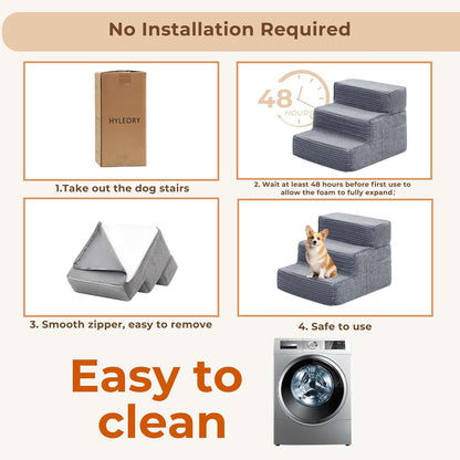 HYLEORY Dog Stairs for Bed 18''H, 4-Step Pet Stairs for Small Dogs & Cats, Sturdy Pet Steps with Non-Slip Bottom, Functional Portable Dog Ramp for Couch/Chair/Sofa/Car, with Storage Pocket, Grey