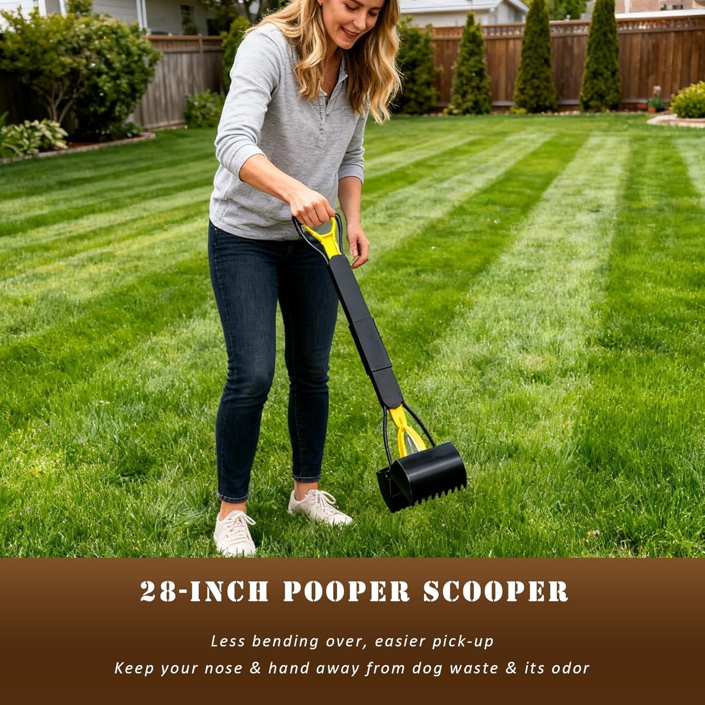 28 Inch Long Handle Pooper Scooper for Small & Large Dogs, Foldable Dog Poop Picker Upper for Yard, Avoid Bending Over for Easy Pick Up