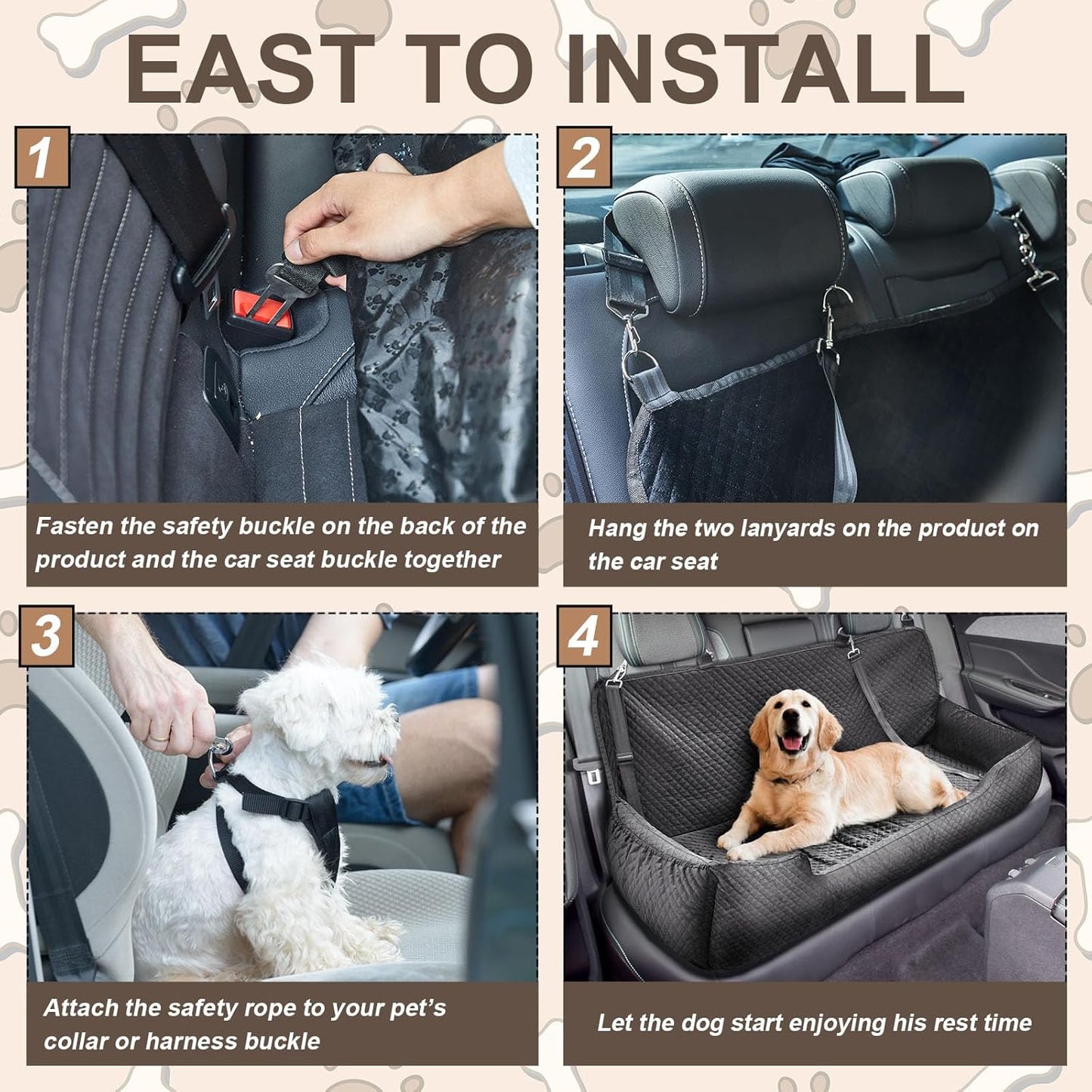 Suzile Dog Car Seat Bed for Large Under 100lbs Pet Booster for Back Seat Fully Detachable Washable with Safety Tethers Comfortable Protector for Home Travel Camping, 49'' x 22" (Black for Large Dogs)