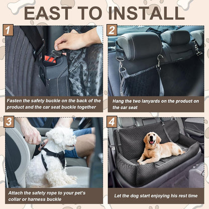 Suzile Dog Car Seat Bed for Large Under 100lbs Pet Booster for Back Seat Fully Detachable Washable with Safety Tethers Comfortable Protector for Home Travel Camping, 49'' x 22" (Black for Large Dogs)