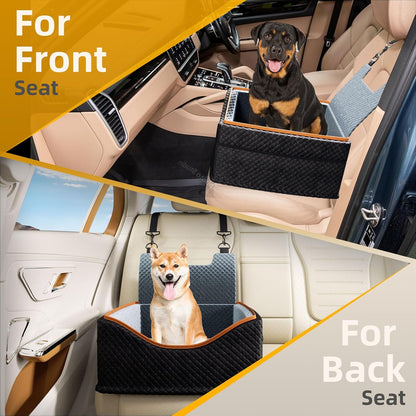 Dog Car Seat - Upgrade Super Soft Memory Foam Booster Car Seats for Small Medium Dogs, Dog Bed Washable with Storage Pockets Clip-On Safety Leash and Foam Filling Pet Travel Accessories up to 35lbs