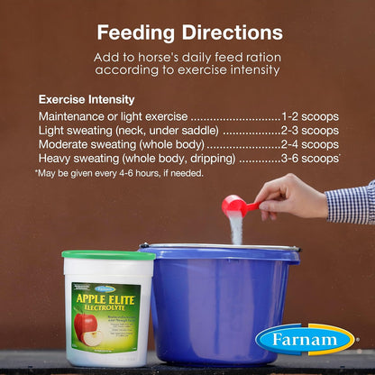 Farnam Apple Elite Electrolyte Supplement for Horses, Replaces Vital Minerals, Encourages Hydration, No Added Sugar, 20 Lbs., 160 Day Supply