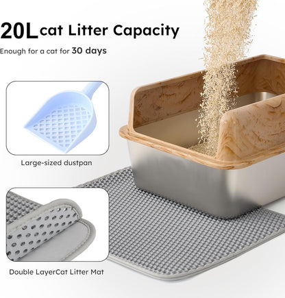 Cat Litter Scoop with Holder & Trash Can& Stainless Steel Litter Box