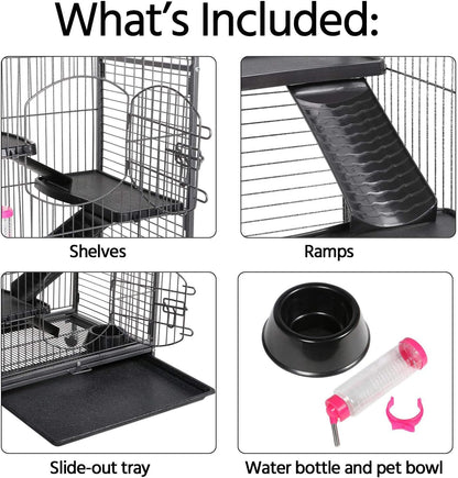 Yaheetech 52-inch Ferret Cage 6 Level Metal Rat Cage with 3 Front Doors/Feeder/Wheels Small Animal Cage for Ferret/Chinchilla/Bunny/Rabbit/Squirrel, Black