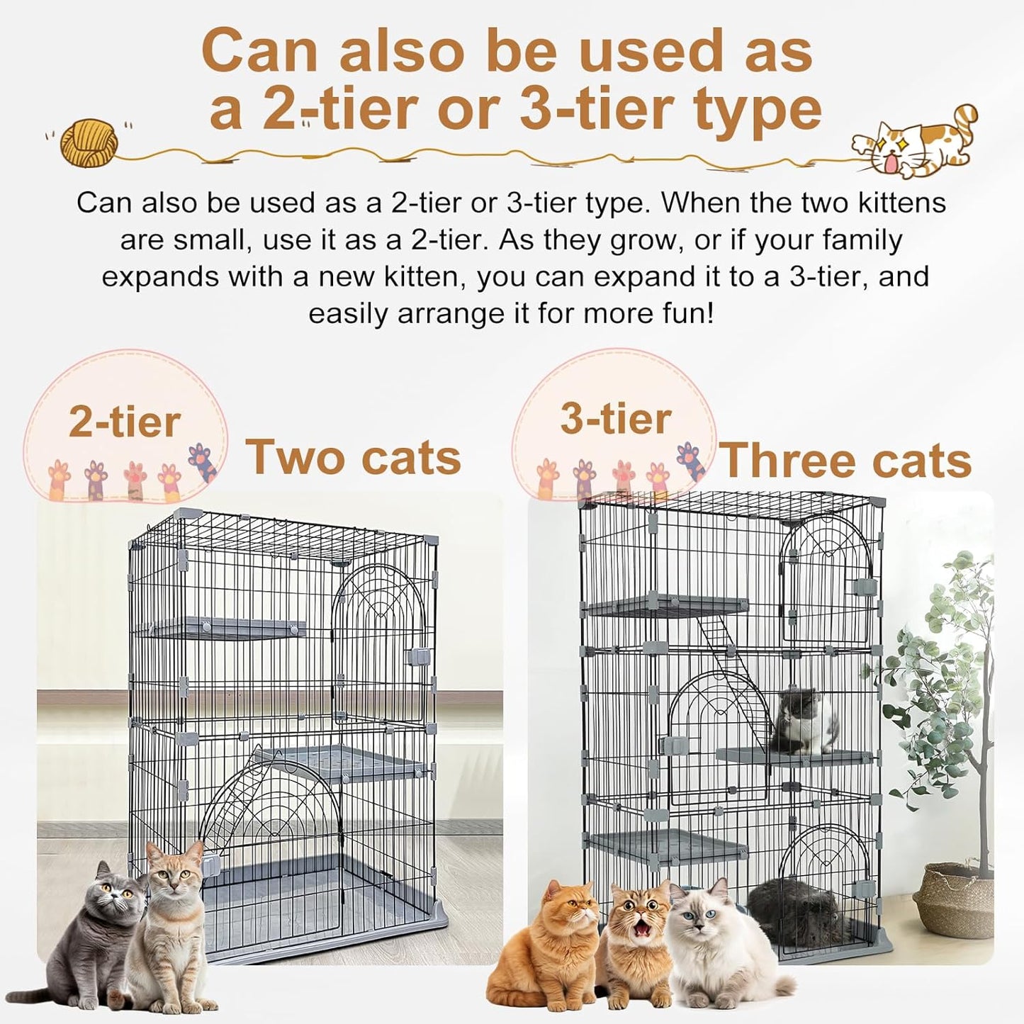 Cat Cage 3-Tier Indoor Cat Enclosure with Widen Bottom Buckle & Reinforced Locking Clamps DlY Cat Playpen for 2-3 Cats & Small Pets,33" Lx 24" W X 64" H (Green, Three-Tier64)