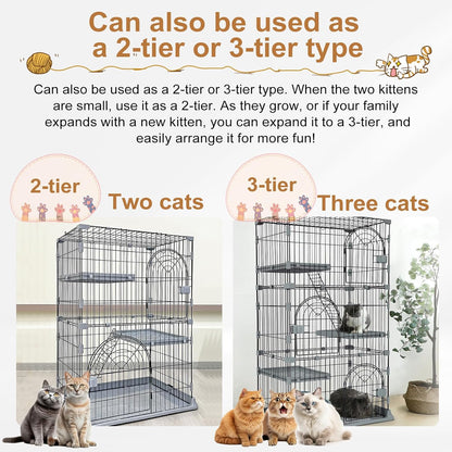 Cat Cage 3-Tier Indoor Cat Enclosure with Widen Bottom Buckle & Reinforced Locking Clamps DlY Cat Playpen for 2-3 Cats & Small Pets,33" Lx 24" W X 64" H (Green, Three-Tier64)