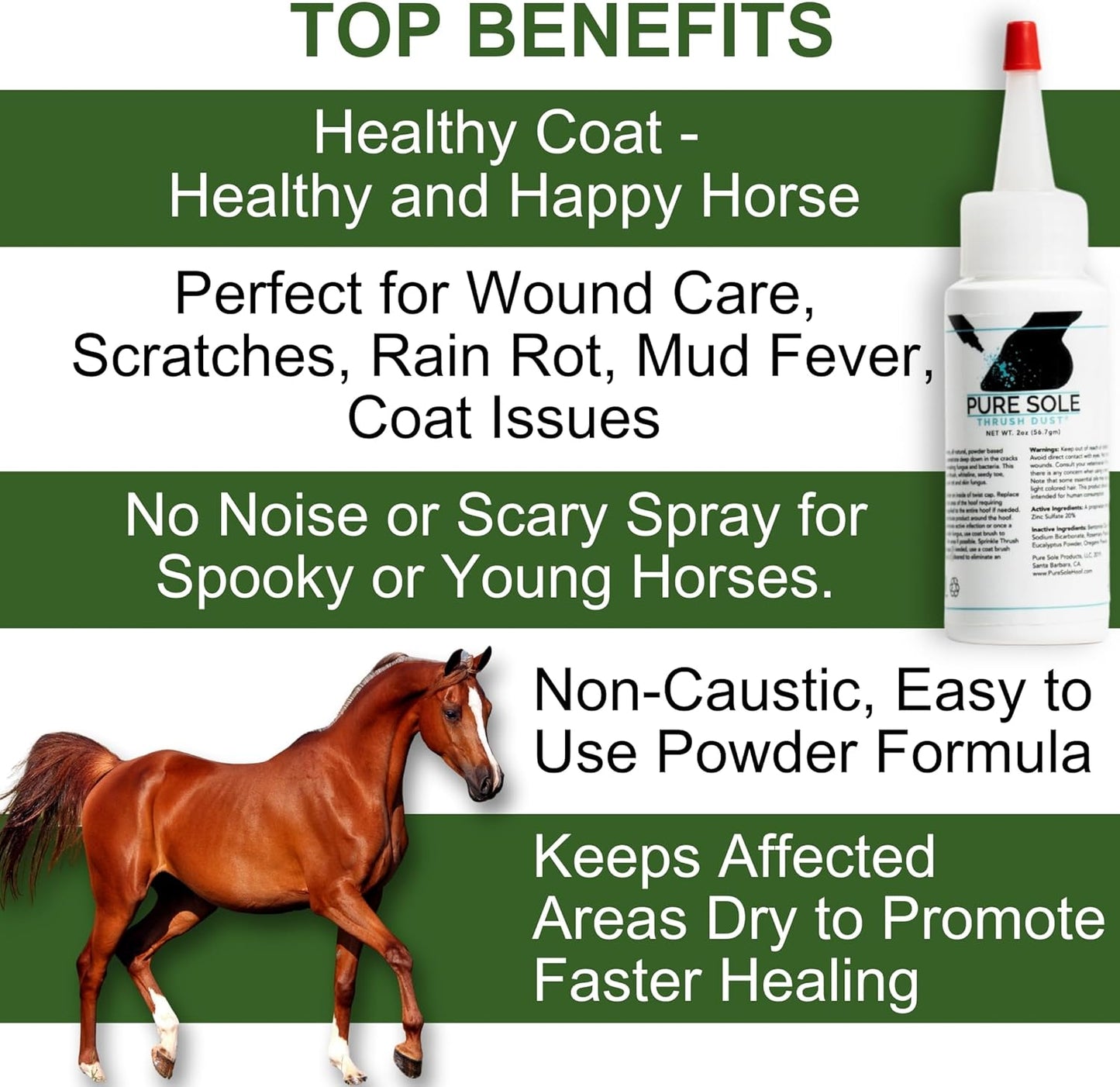 Thrush Treatment for Horses | Pure Sole Thrush Dust 2 oz – Non-Caustic Horse Hoof Powder for Cracks, Frogs and White Line | Helps to Maintain Healthy Hooves | Helps with Rain Rot and Coat Issues