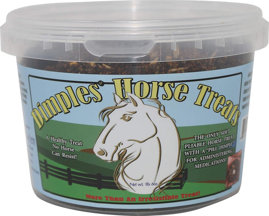 Dimples Horse Treats with Pill Dimples - 1lb Tub of USA-Made Horse Cookies with Beet Pulp - Tasty, Healthy, & Organic Treats - Equine Pill Dimples for Meds