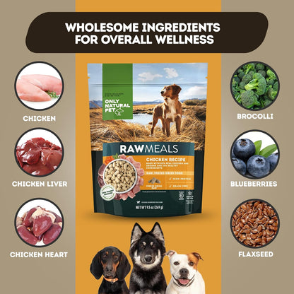 Only Natural Pet RawMeals Chicken Recipe Freeze-Dried Dog Food - High-Protein, Grain-Free, with Organ Meat, Fruits & Veggies - Complete Meal, Topper, or Treat for All Breeds & Picky Eaters - 9.5 oz