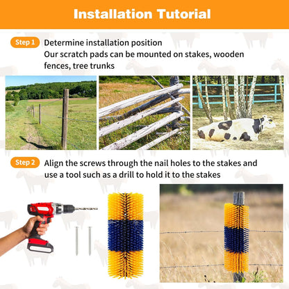 2 Pcs Livestock Scratch Brushs, Cattle Brush Relieves Itching and Cleansing Massage Brush Kit, Cattle Supplies Suitable for Cows, Horses, Sheep & Pigs with 2 Screws