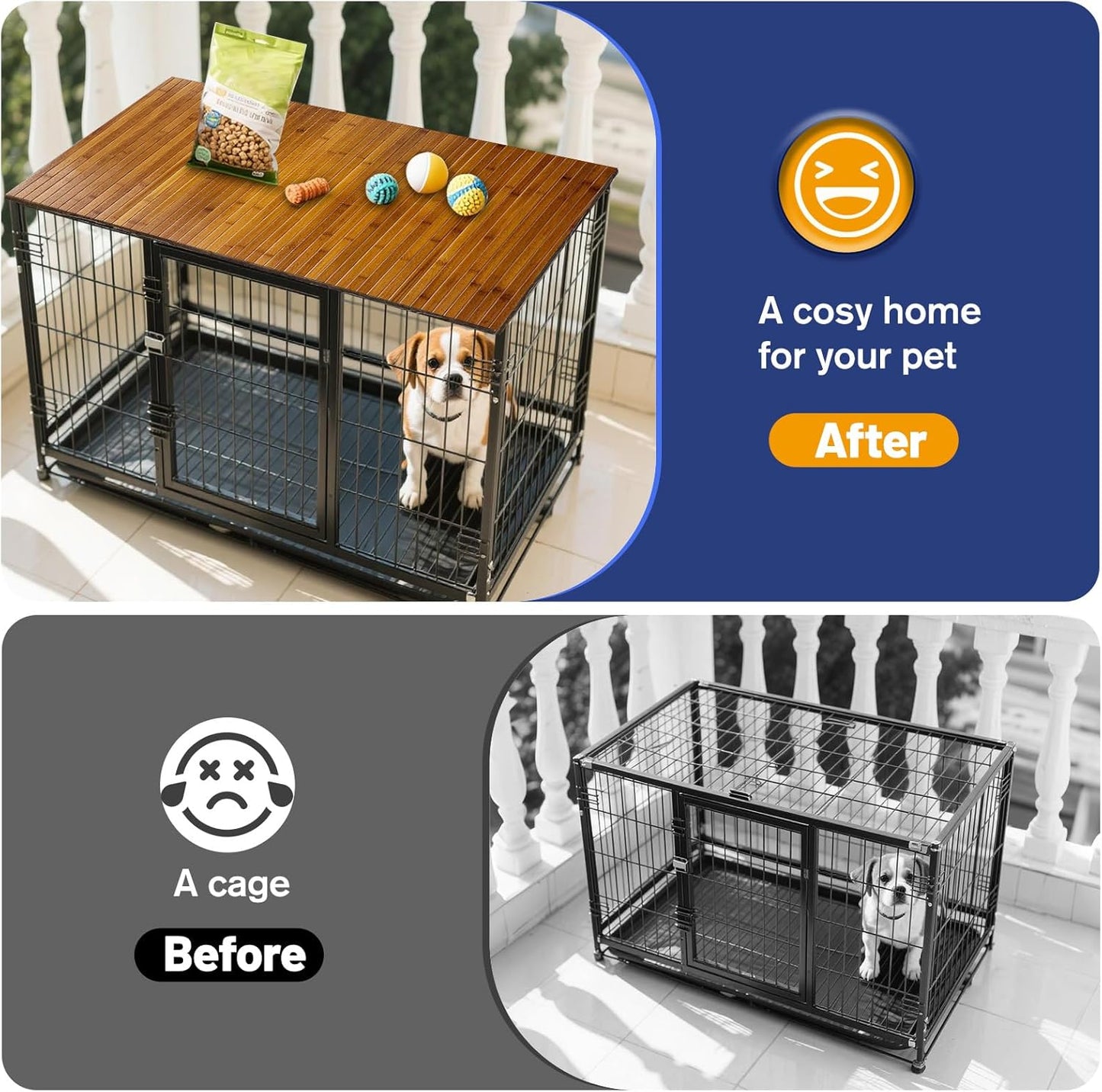 42 x 28 Inch Dog Crate Topper Wood - Dog Kennel Topper Bamboo Top for 42 Inch Crates, Pet Crate Furniture Table Cover, Decorative Wooden Platform for Small Dog Cage, Home Decor Pet Accessories