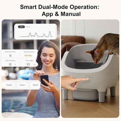 Auto Self-Cleaning Litter Box + Pet Hair Remover Glove Bundle, Open-Top Box with 10.5L Bin & Grooming Glove