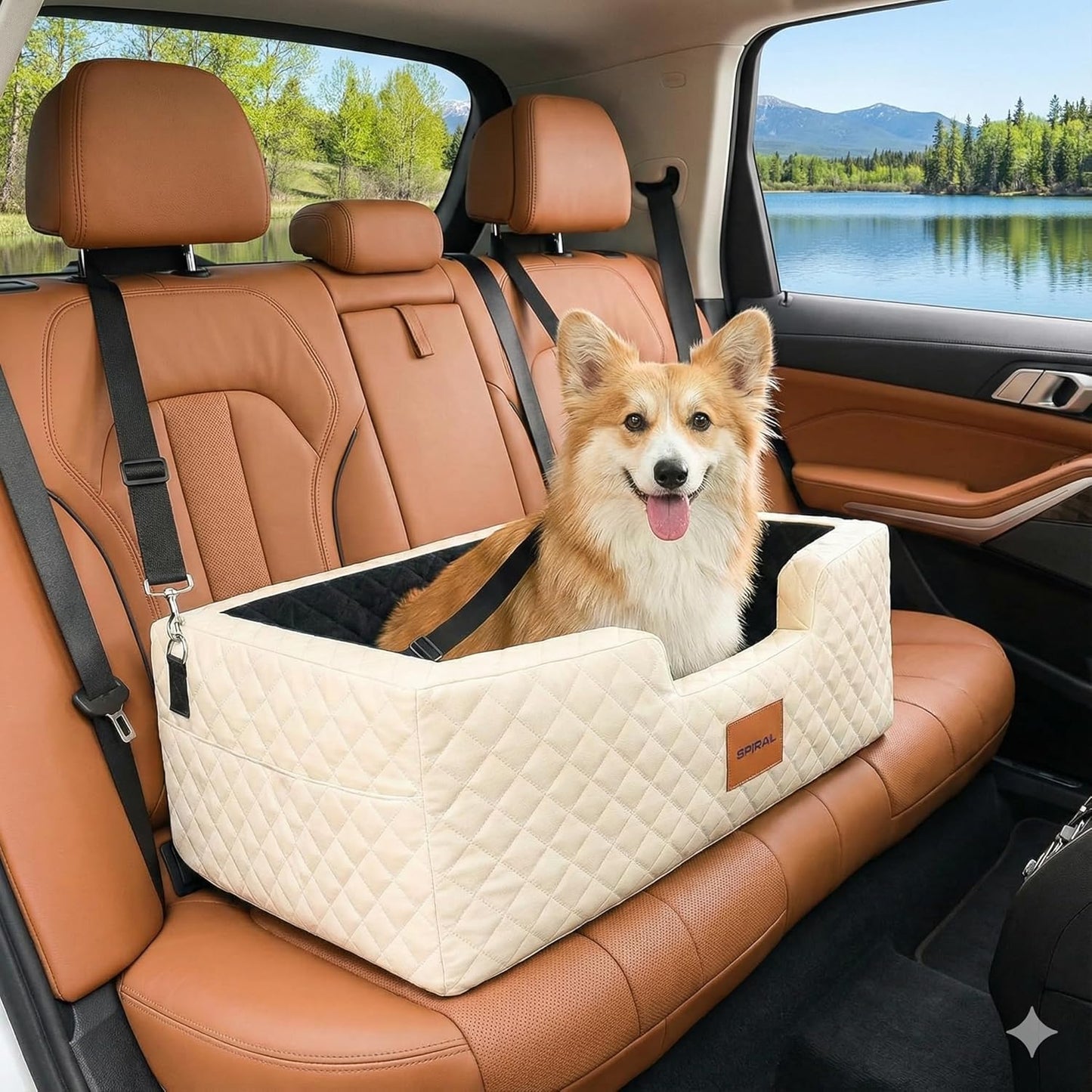 Travel Bed & Booster Seat for 1 Large or 2 Small Dogs | Dog Car Seat for Large and Medium Pets | Plush Car Bed for Vehicles | Removable 600D Oxford Cover, Dual Safety Straps & Non-Slip Base