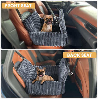 MIXJOY Dog Car Seat for Small/Medium Dogs up to 25 lbs, Multi-Functional Dog Carrier for Car with Detachable Washable Cover, Pet Travel Bed with Clip-On Safety Leash, Grey