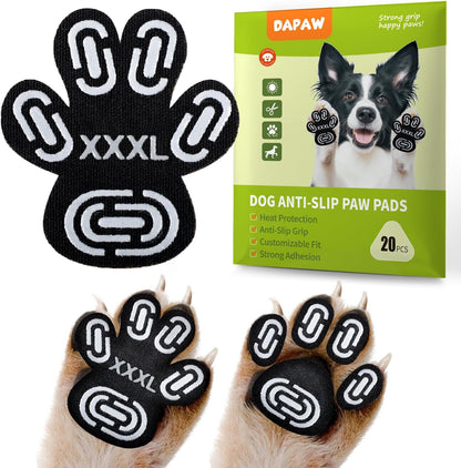 Dapaw Dog Paw Protector Pads, Anti-Slip Paw Grip for Senior & Injured Dogs on Hardwood & Tile Floors, Paw Stickers for Hot Pavement with Strong Traction (5 Sets, 20 Pcs) XXXL