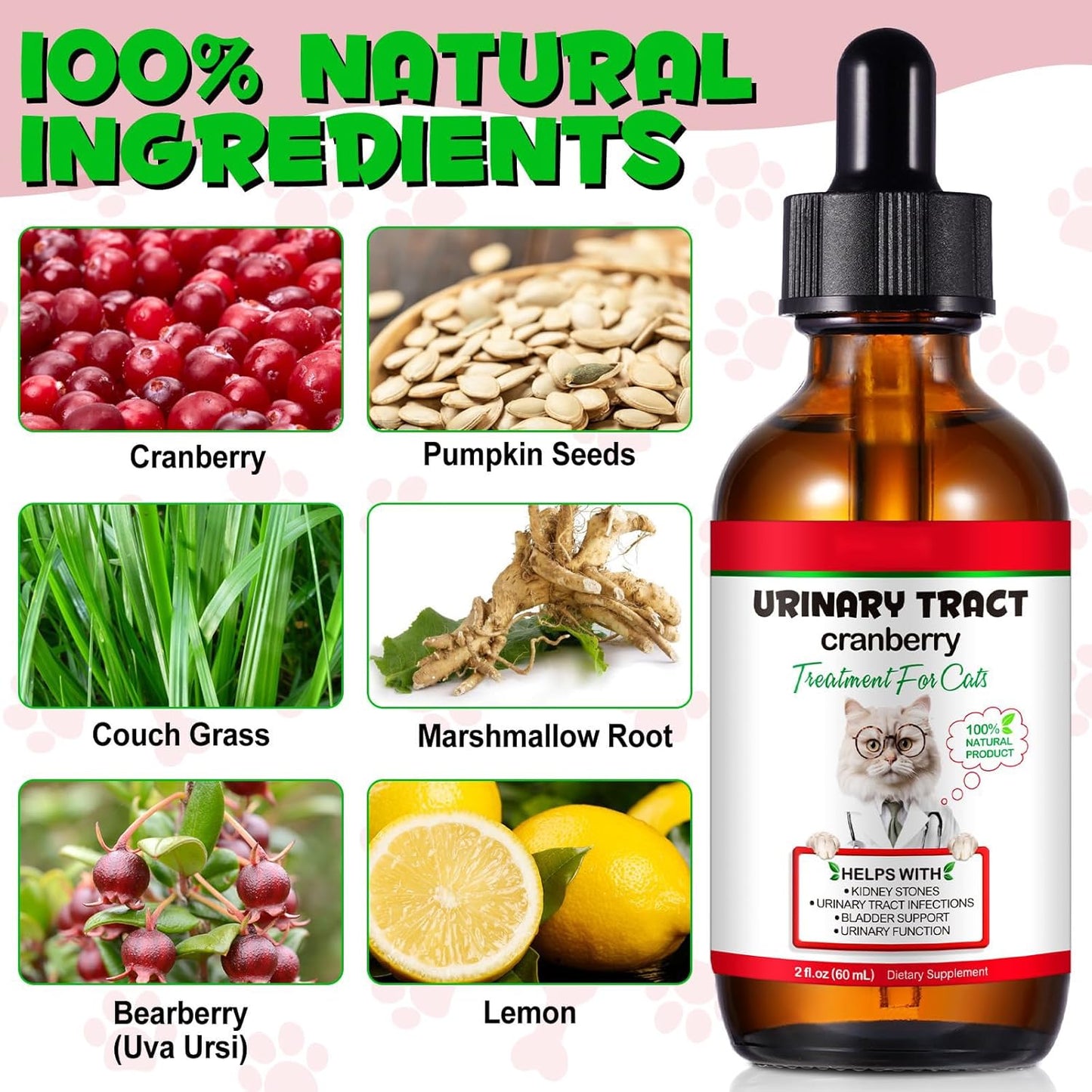 Cat UTI Supplement Feline Urinary Tract Health Support Drops with Cranberry & Natural Herbs Promotes Bladder & Kidney Function Chicken Flavor, 2 fl oz