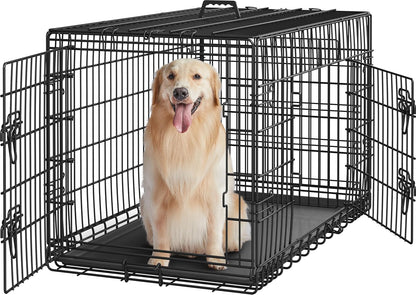 Yaheetech 42 inch Double Door Dog Crate w/Divider for Puppy to Adult XL Collapsible Metal Crate with Removable Tray Wire Dog Kennel for Large Dogs Portable Travel Cage, Black