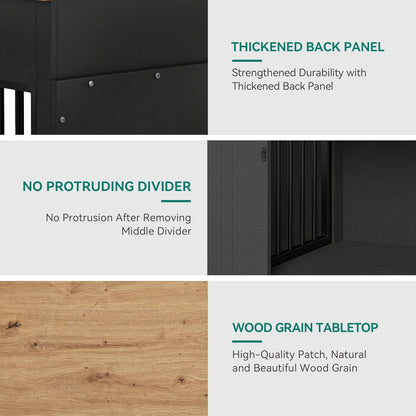 YITAHOME 60" Double Wooden Dog Crate Furniture with Removable Divider & Storage Drawers, 2 Doors Kennel with Locks for Medium & Large Dogs, Multi-Functional Dog Crate End Table for Indoor use, Black