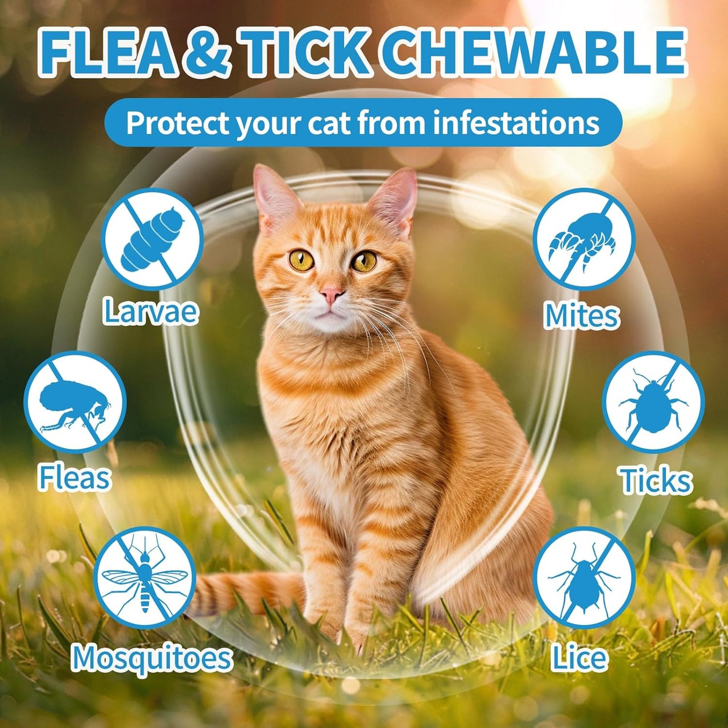 Flea and Tick Prevention for Cats Chewables 230 Soft Treats - Flea and Tick Chews Supplement, Vet Recommended Supplement Chews, Skin & Coat Support for Cats, Kitten, All Breeds & Sizes