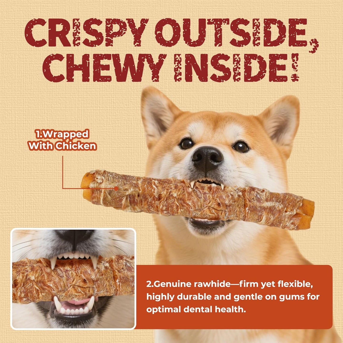 Just Try 2 Pack 10.6" Chicken Wrapped Rawhide Chew Sticks for Dogs - Long Lasting Dog Chews, Healthy Dog Bones Dental Treats for Medium Dogs