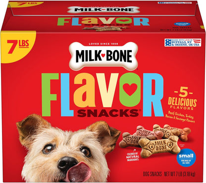 Milk-Bone Flavor Snacks Small Dog Biscuits, Flavored Crunchy Dog Treats, 7 Pound Box