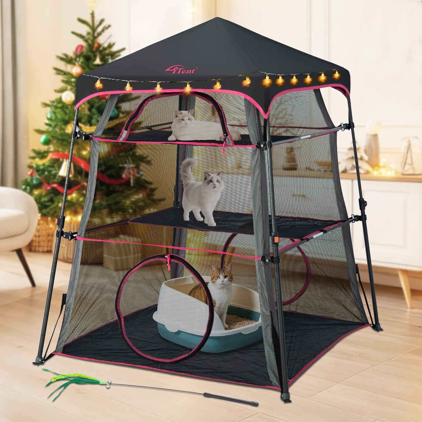 Extra Large Catio Cat Enclosure for Indoor and Outdoor with waterproof bottom,Itent 3 Tier Spacious Cat Tower Tent,Portable Cat Tent for Patio,Balcony, Deck & Camping Weatherproof & Sunproof(Patented)