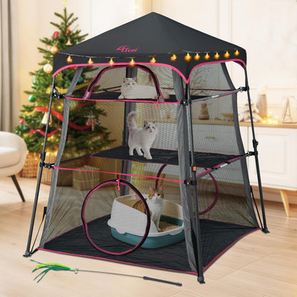 Extra Large Catio Cat Enclosure for Indoor and Outdoor with waterproof bottom,Itent 3 Tier Spacious Cat Tower Tent,Portable Cat Tent for Patio,Balcony, Deck & Camping Weatherproof & Sunproof(Patented)