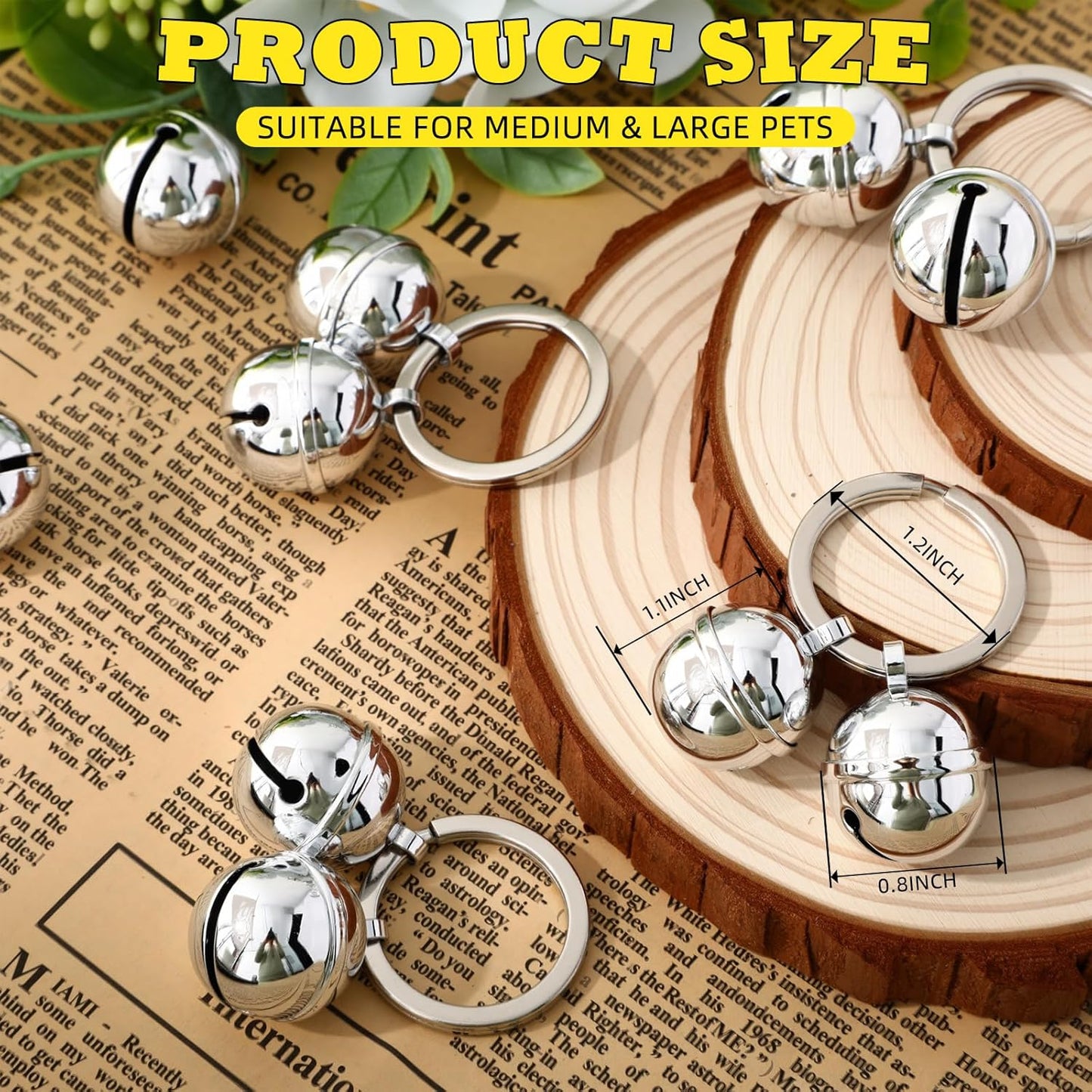 Abbylike 6 Pack Dog Stainless Steel Collar Bells - Extra Loud Pet Tracker Training Bells for Dog & Cat Safety & Tracking, Fits Small Medium Large Pets