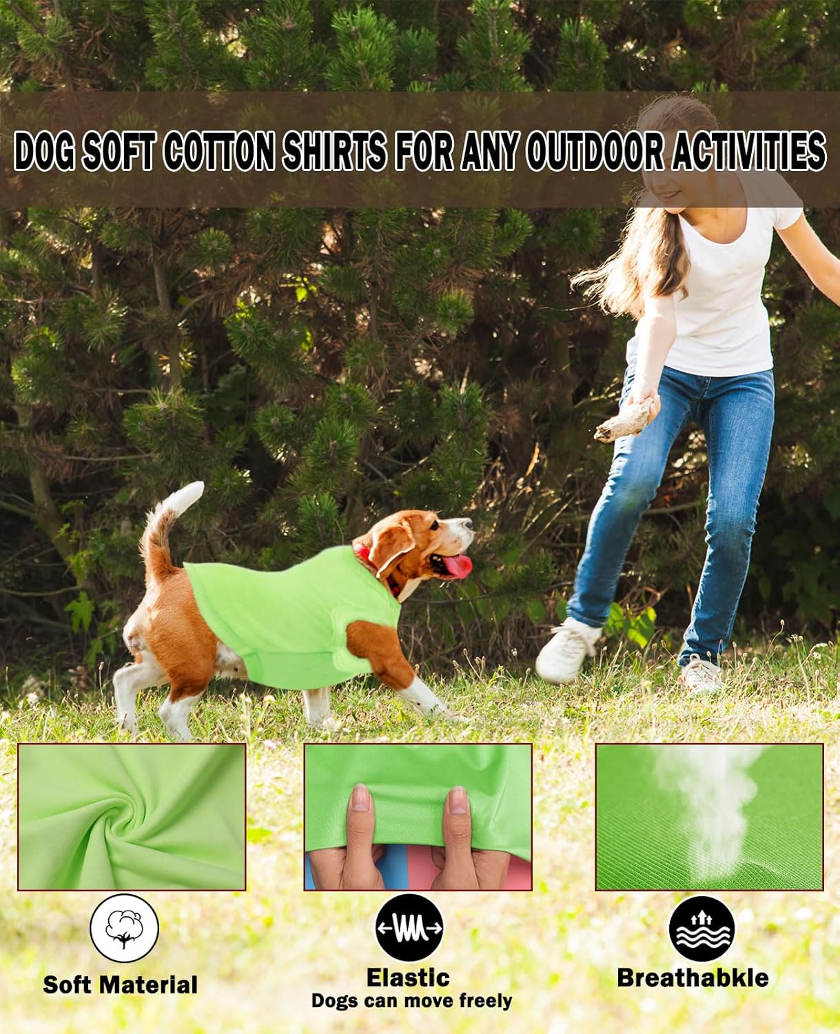 Dog Lightweight Shirt,Blank Summer Cool Breathable Large Dog T-Shirts,Pet Sleeveless Stretchy Clothes, 2 Pack,XXL Blue Green