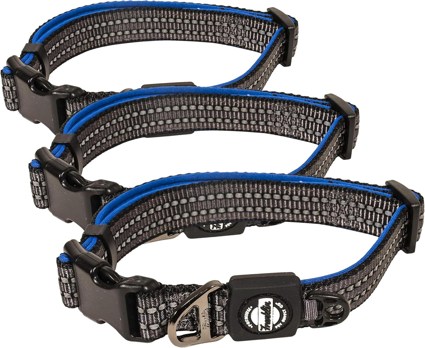 Franklin Pet Supply Co. - Nylon Dog Collar - Reflective Comfort - Fit - Neoprene - Adjustable- Small- Medium - Large - Puppy - Dog - Cat- Easy Clip (Pack of 3)
