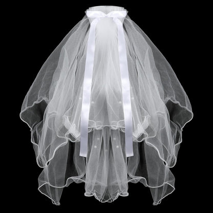 Dog Bow Bride Veil, Pet Wedding Veil with Clip White Dogs Veils Dress Handmade Two-Layer Dogs Headwear Wedding Outfit Hair Accessories for Birthday Weddings Party Decorations