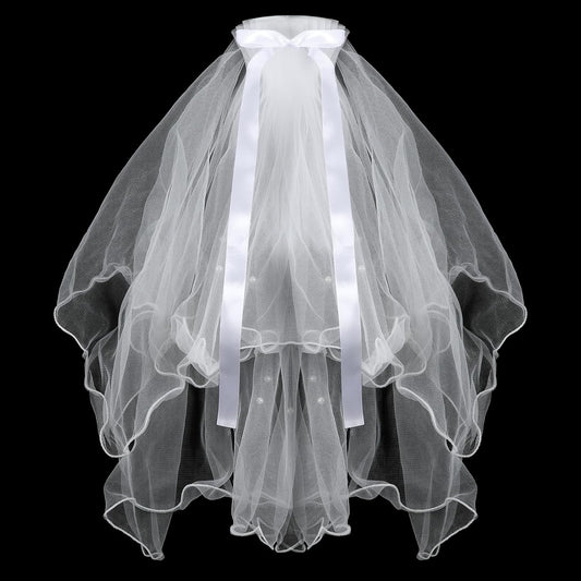 Dog Bow Bride Veil, Pet Wedding Veil with Clip White Dogs Veils Dress Handmade Two-Layer Dogs Headwear Wedding Outfit Hair Accessories for Birthday Weddings Party Decorations