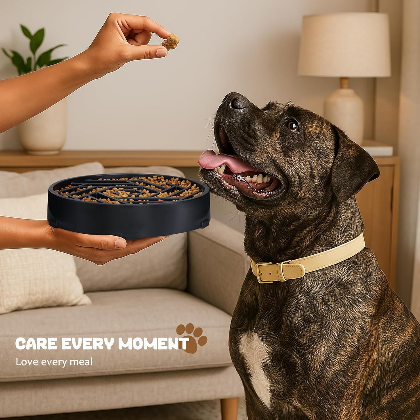 WHIPPY Slow Feeder Dog Bowl, Puzzle Maze Design to Slow Down Eating, 3-Cup Capacity, Anti-Gulping Food Bowl for Medium & Large Dogs,Black