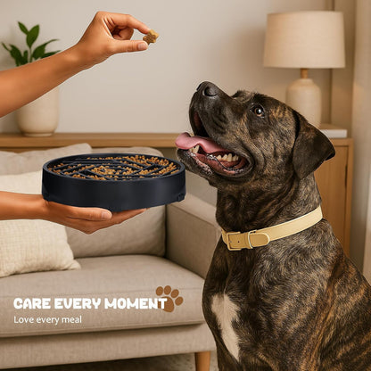 WHIPPY Slow Feeder Dog Bowl, Puzzle Maze Design to Slow Down Eating, 3-Cup Capacity, Anti-Gulping Food Bowl for Medium & Large Dogs,Black