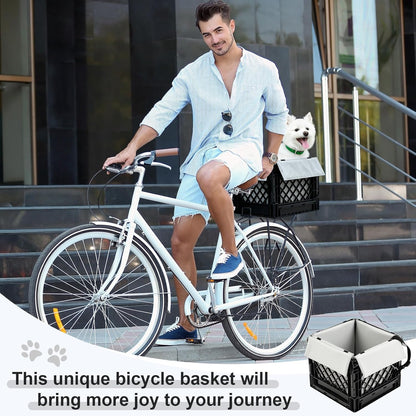 Secure Rear Dog Bike Basket Carrier for Small Dogs up to 15 Lbs, Easy No-Tool Installation with Straps, Waterproof & Comfortable Pet Seat for Most Bicycles