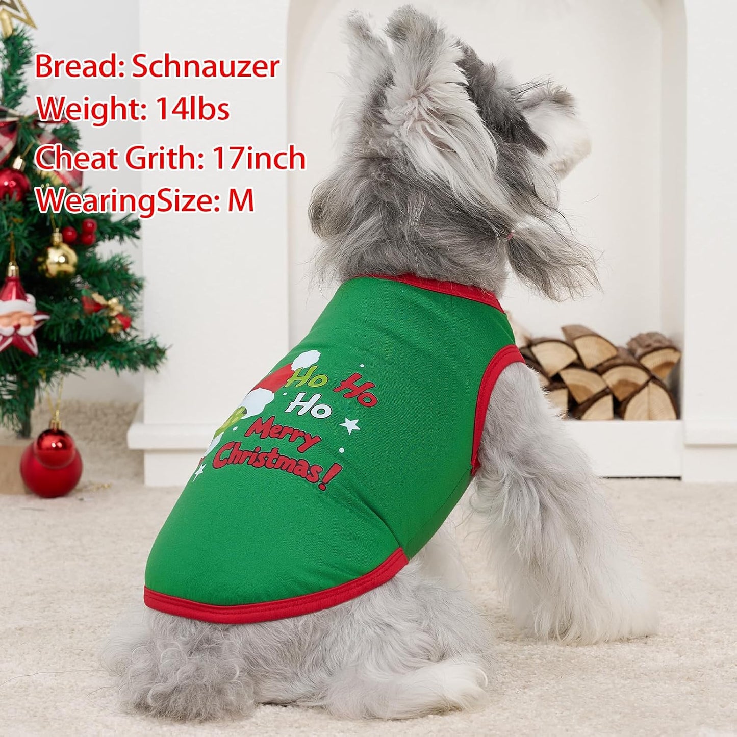 XPUDAC 4 Pack Christmas Dog Shirts Doggy Sleeveless Vest for Small Medium Large Dogs Boy Girl Xmas Puppy Tank Top Tee Shirts Pet Outfit Costume Cat Apparel, Red, Green, Black, 5XL