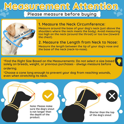 Dog Cone Collar After Surgery, Extended Dog Recovery Cone to Stop Licking Wounds, Transparent Soft Elizabethan Collar for Large Medium Small Dogs, Adjustable Pet Cone with Elastic Neck Loops