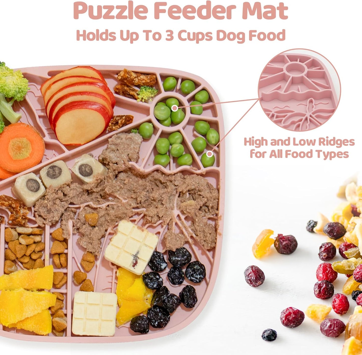 Puzzle Feeder Dog Lick Mat,Freezable Dog Enrichment Toys for Mental Stimulation and Anxiety Relief, Silicone Lick Mat, Slow Feeder Supports All Types of Food,Pink