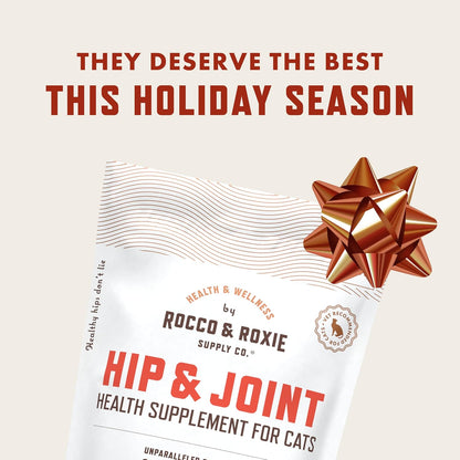 Rocco & Roxie Senior Cat Hip & Joint Supplements - Chicken Flavored Glucosamine Joint Supplement for Cats, Cat Arthritis Pain Relief, with Green Lipped Mussel, Made in USA, Over 300 Crunchy Chews