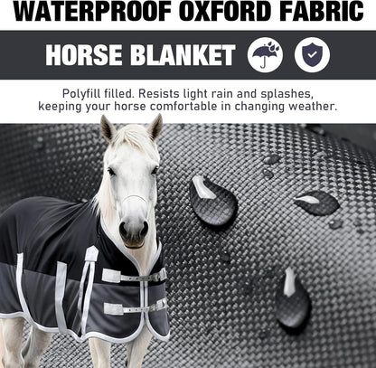 Mini Horse Pony Blankets Winter, 55 in 250g Filling Miniature Donkey Foal 1600D Waterproof Poly Rain Sheets for Real Horses Belly Wrap Tail Wrap Turnout Blanket, Stuff Care Outdoor Clothes Grey Black