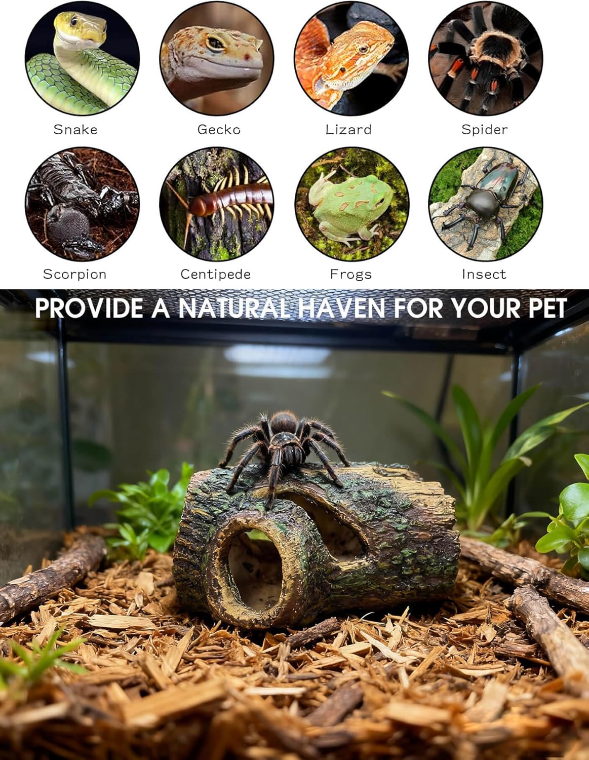 Aquarium Hollow Wood Fish Tank Decorations - Fake Logs Terrarium Décor, Cave and Shelter for Reptiles Hide, Aquarium Hideout for Betta Fish,Shrimp and Turtle,for 20 Gallon Tank