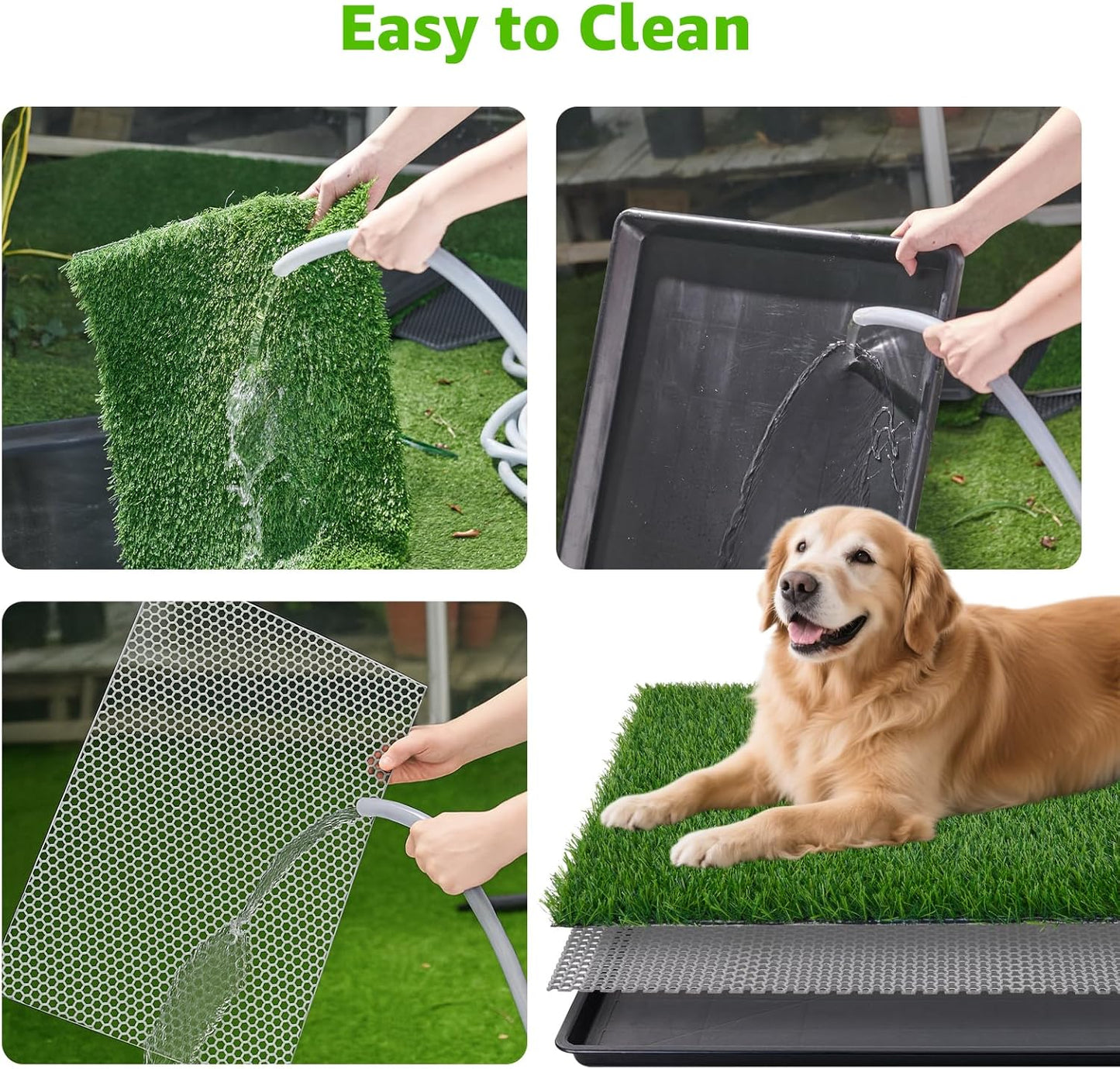 LOOBANI 35x23in Large Dog Litter Box: Dog Grass Pad with Tray with 2×Artificial Grass Pads + 1×Drainage Grate - Quickly Absorbent Portable Patio Potty for Balcony Apartment Indoor Outdoor Use
