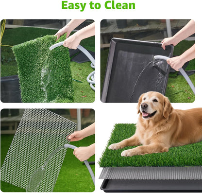 LOOBANI 35x23in Large Dog Litter Box: Dog Grass Pad with Tray with 2×Artificial Grass Pads + 1×Drainage Grate - Quickly Absorbent Portable Patio Potty for Balcony Apartment Indoor Outdoor Use