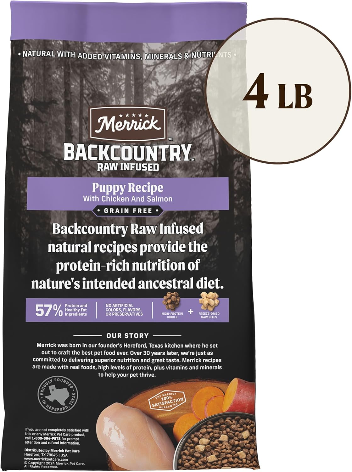 Merrick Backcountry Grain Free Dry Puppy Dog Food, Kibble with Freeze Dried Raw Pieces, Chicken Recipe - 4.0 lb. Bag
