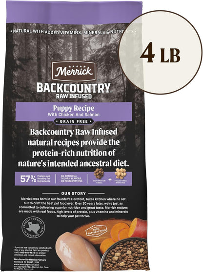 Merrick Backcountry Grain Free Dry Puppy Dog Food, Kibble with Freeze Dried Raw Pieces, Chicken Recipe - 4.0 lb. Bag